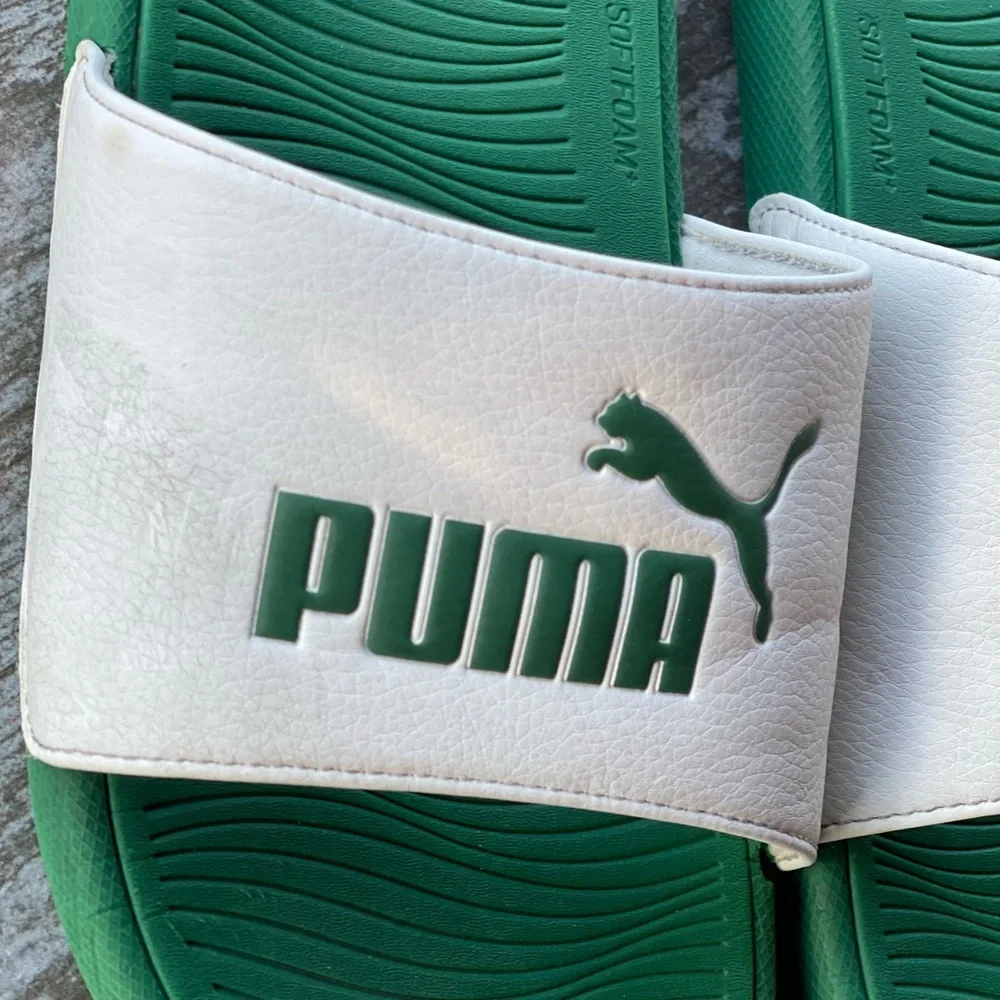 Puma Emerald and White Slide Sandals